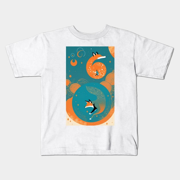 Floral Flower Fox Yoga Kids T-Shirt by ShopSunday